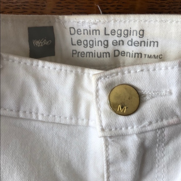 White denim leggings with gold zipper detail - Picture 2 of 5